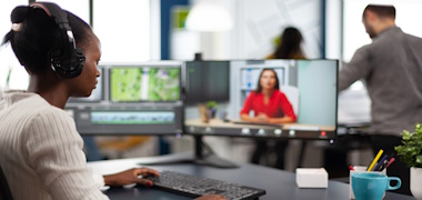 Women producing virtual meeting